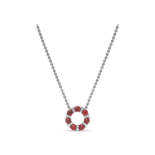 Fana Gold Shared Prong Ruby And Diamond Circle Necklace