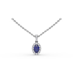 Fana Gold Sapphire And Diamond Halo Necklace