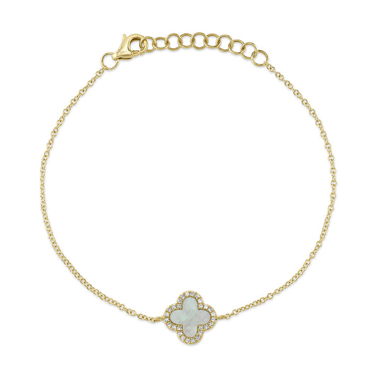 Shy Creation Diamond & Mother Of Pearl 14K Clover Bracelet