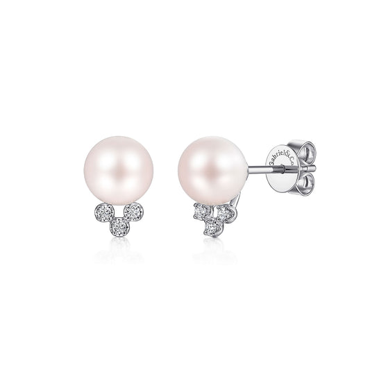 Gabriel & Co. Diamond And Pearl Stud Earrings