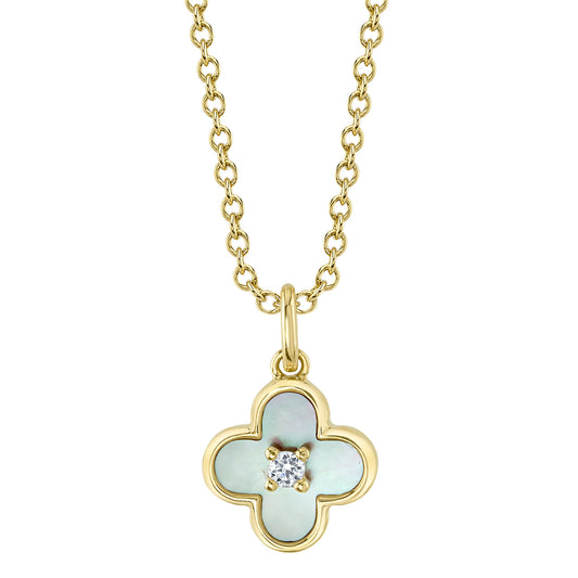 Shy Creation Diamond & Mother Of Pearl 14K Clover Necklace
