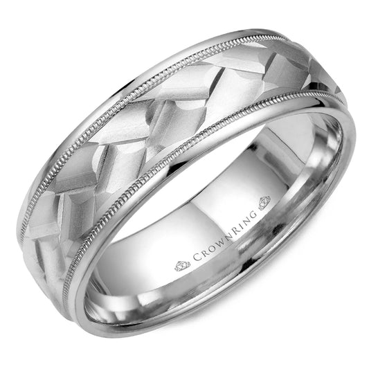 Crown Ring 7MM Carved Wedding Band
