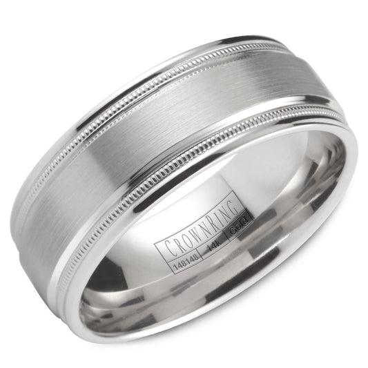Crown Ring 8MM Milgrain Wedding Band